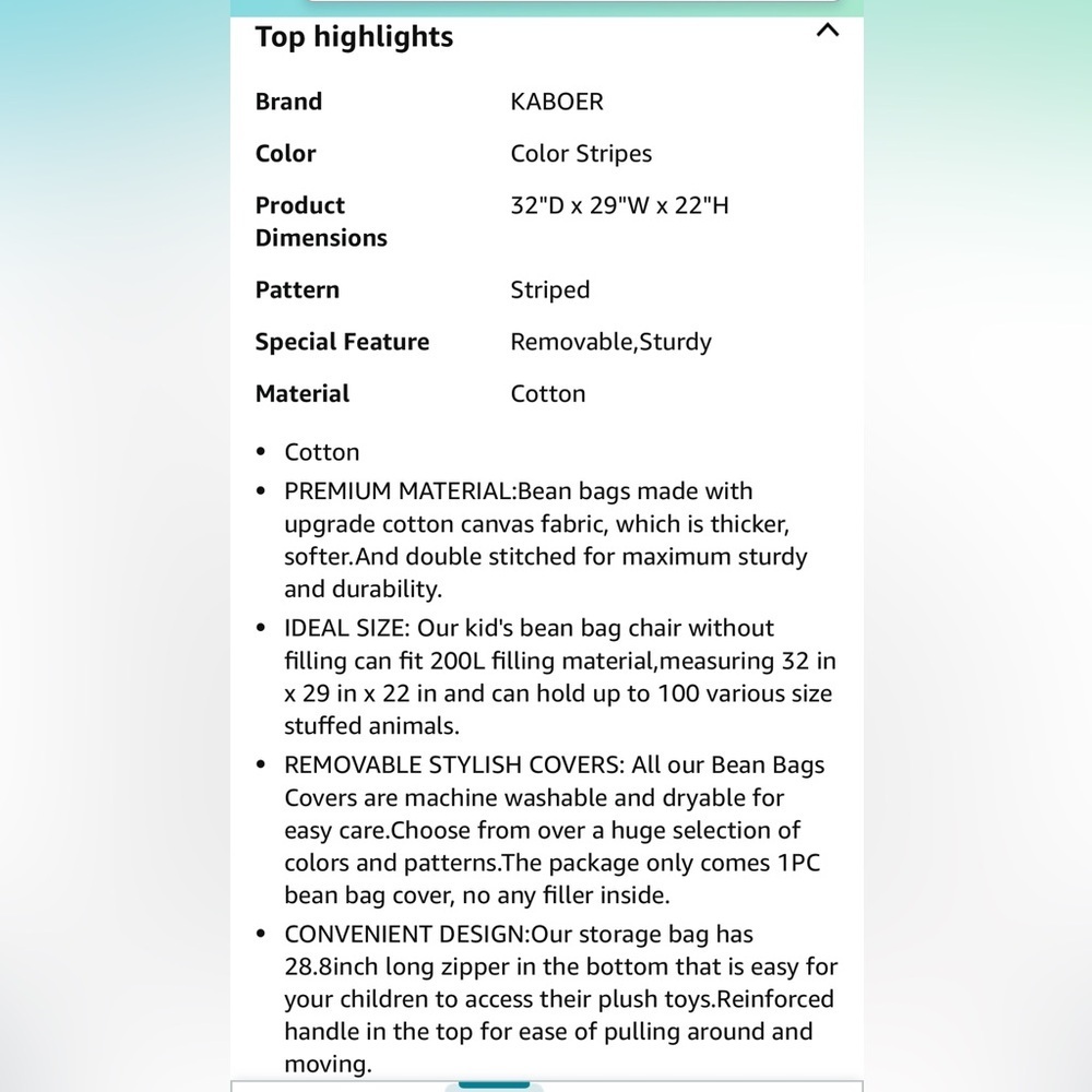 KABOER Bean Bag Cover for Kids,200L Stuffed Animal Storage​ - Picture 7 of 8